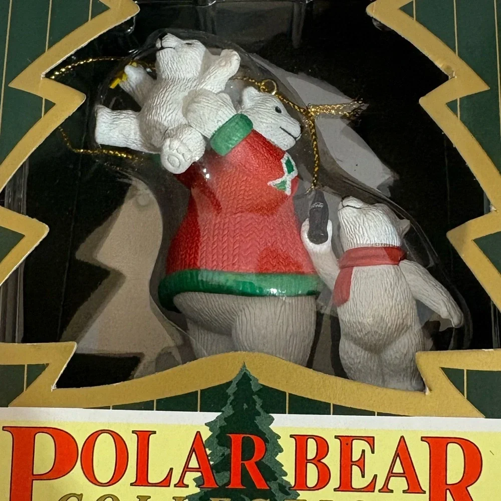 Coca-Cola Polar Bear Collection Christmas ornament 1998 features snow snow bears